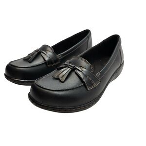 Clarks Tassel Loafers‎ Comfort Casual Black Leather Womens 9 Wide